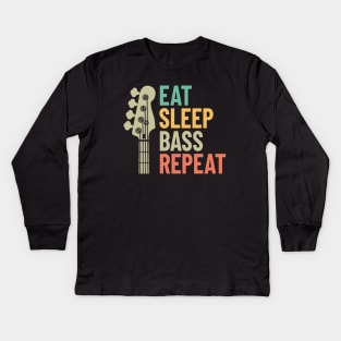 Eat Sleep Bass Repeat Bass Guitar Headstock Kids Long Sleeve T-Shirt